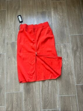 Red Pencil Skirt with Front Zip Detail